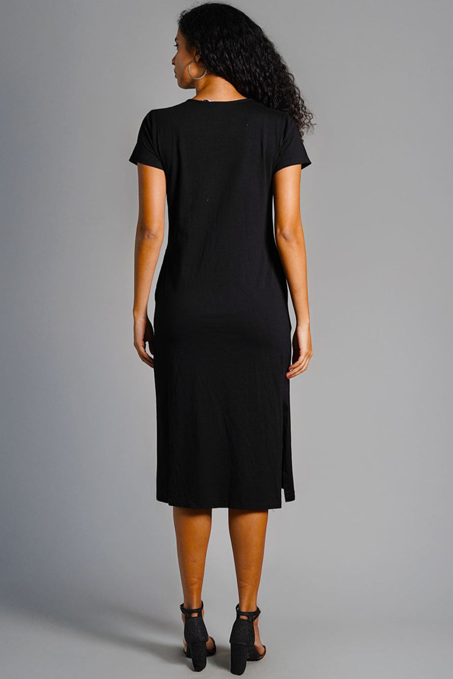 Black Cotton Jersey Vented Shift Dress