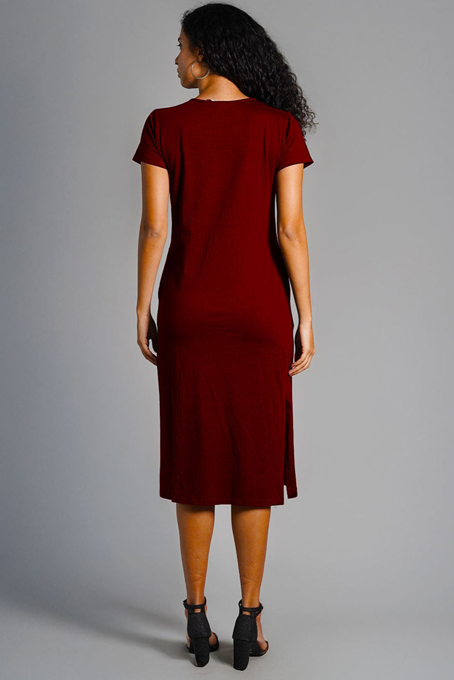 Maroon Cotton Jersey Vented Shift Dress