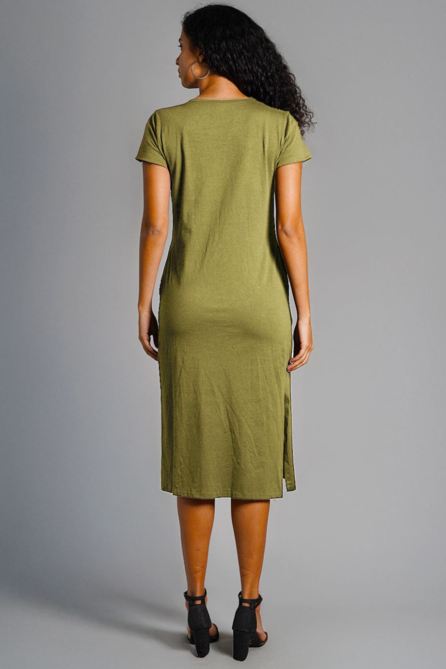 Olive Cotton Jersey Vented Shift Dress