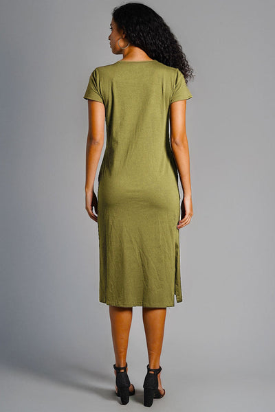 Olive Cotton Jersey Vented Shift Dress