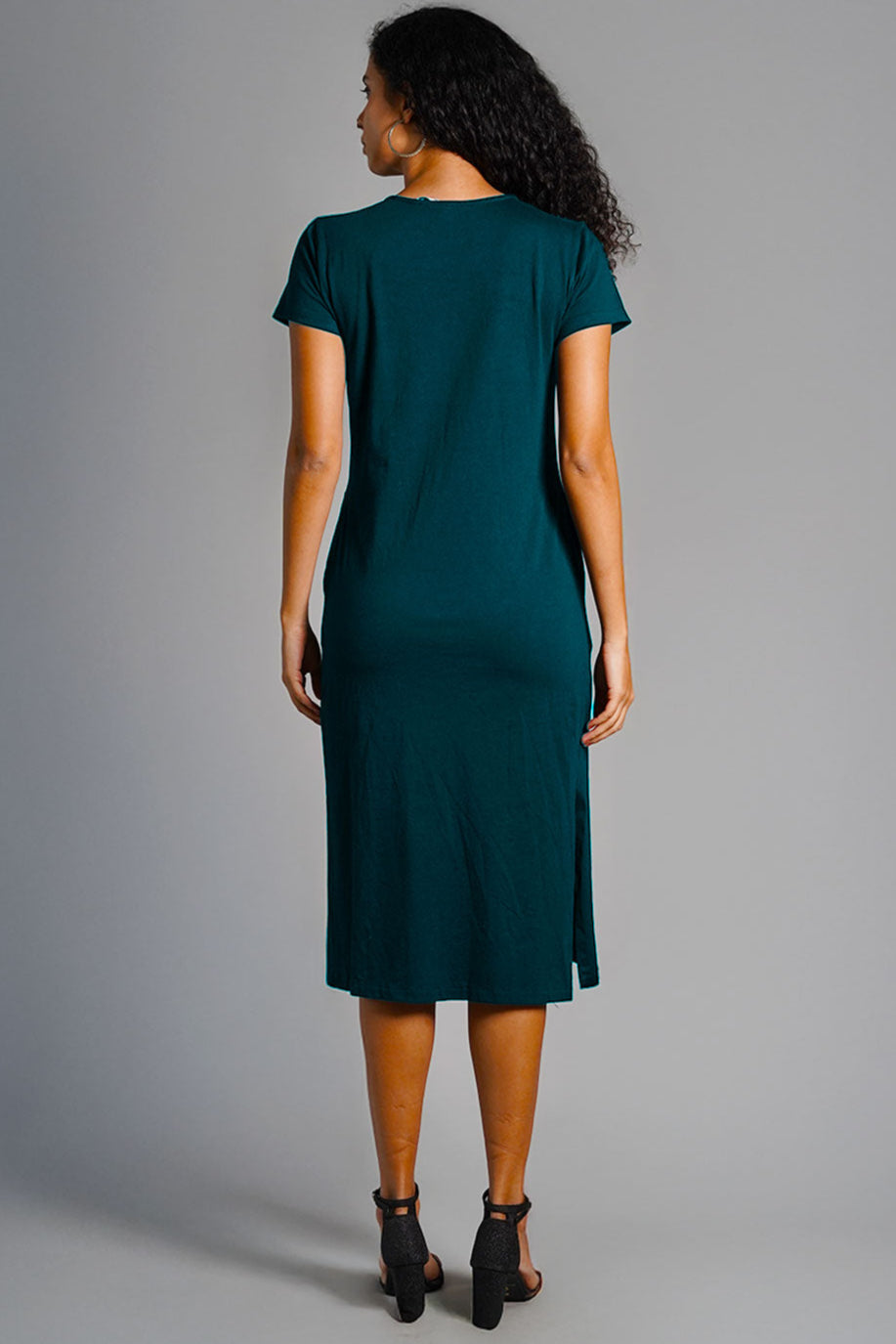 Teal Cotton Jersey Vented Shift Dress