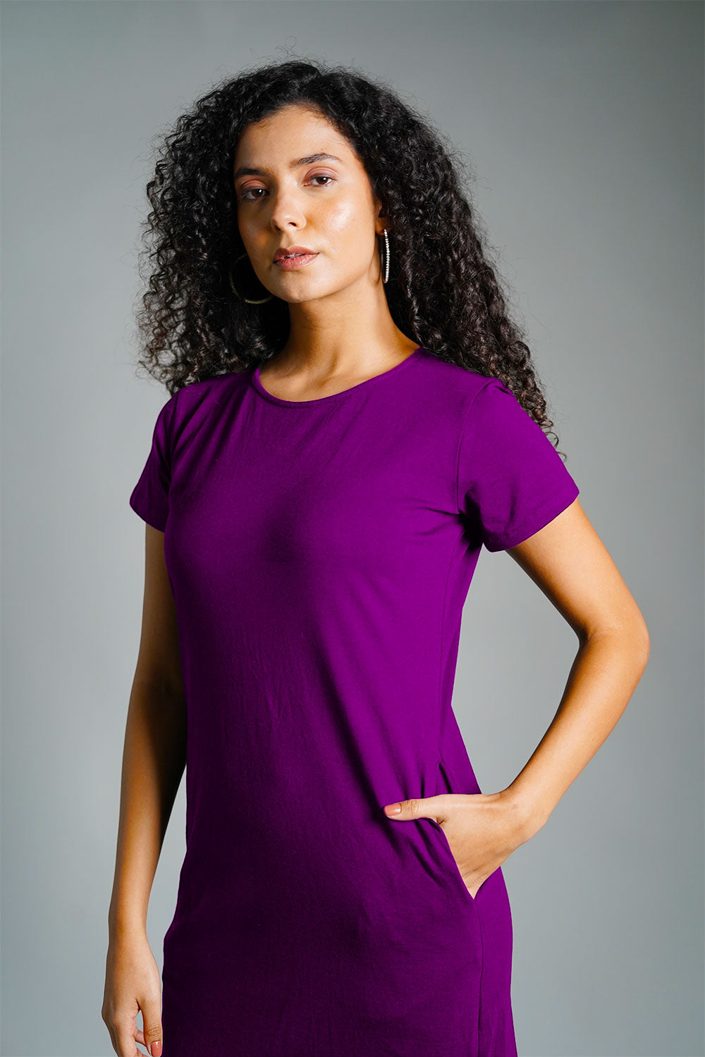 Purple Cotton Jersey Vented Shift Dress