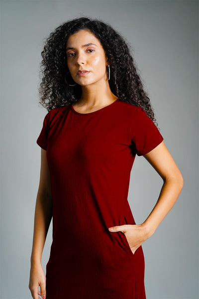 Maroon Cotton Jersey Vented Shift Dress