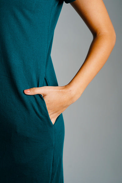 Teal Cotton Jersey Vented Shift Dress