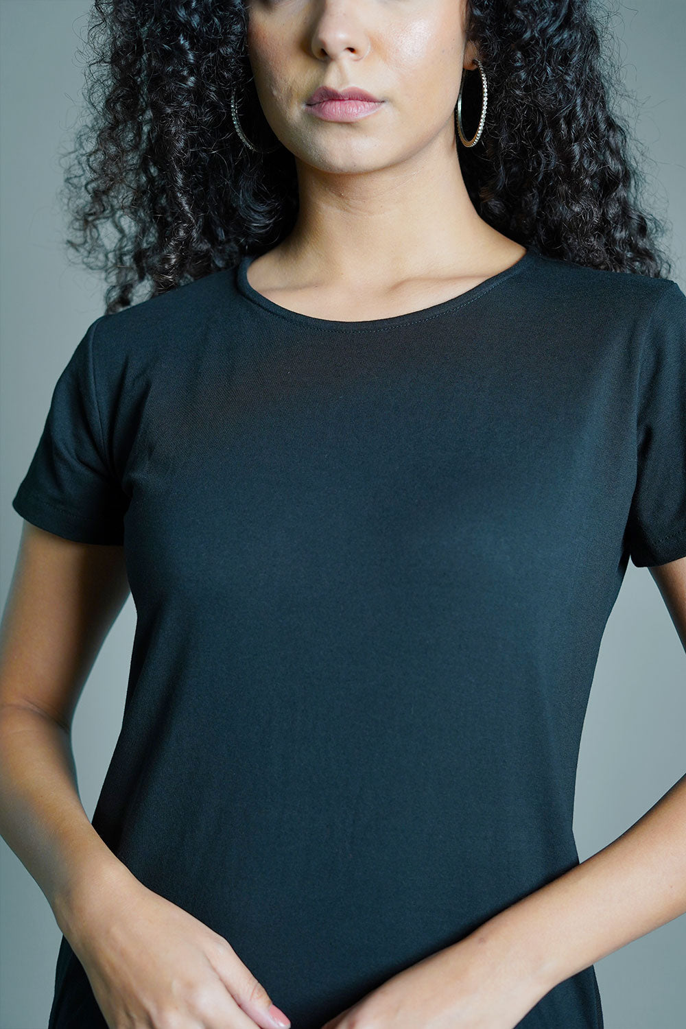 Black Cotton Jersey Vented Shift Dress