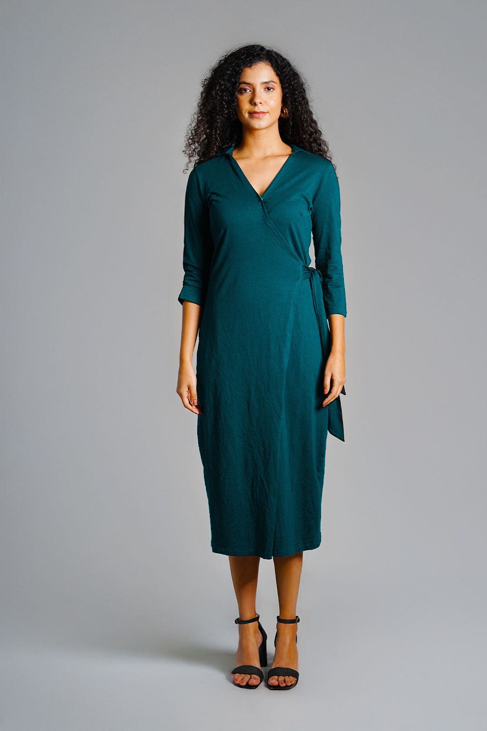 Teal Cotton Jersey Wrap Dress