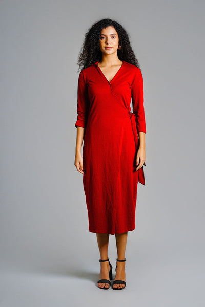 Red Cotton Jersey Wrap Dress