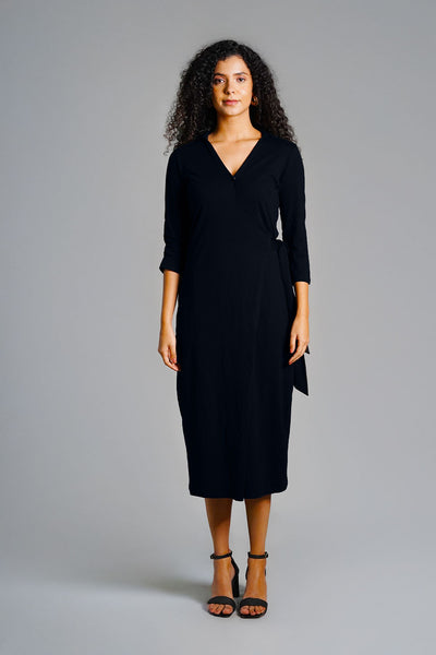Navy Cotton Jersey Wrap Dress