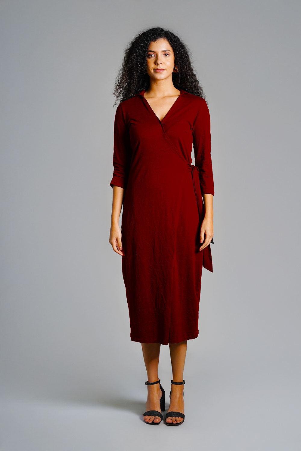 Maroon Cotton Jersey Wrap Dress