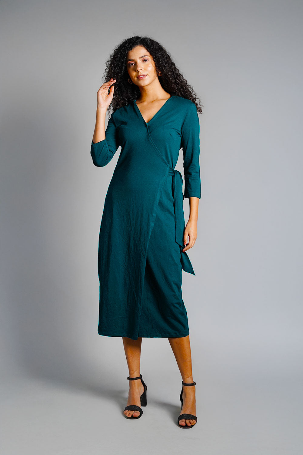 Teal Cotton Jersey Wrap Dress