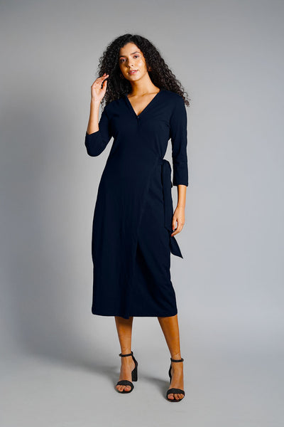 Navy Cotton Jersey Wrap Dress