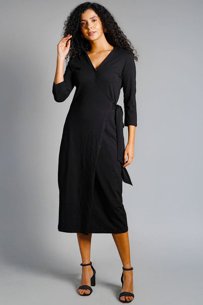 Black Cotton Jersey Wrap Dress