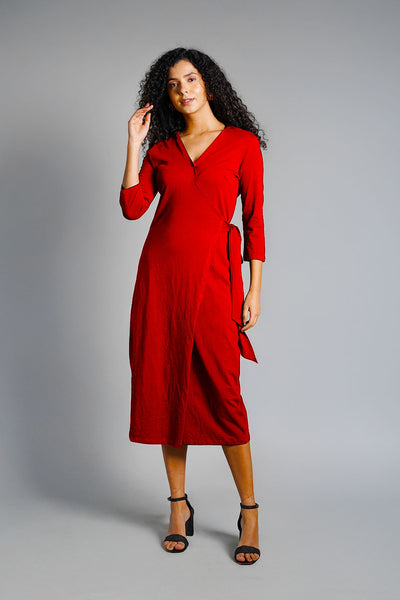 Red Cotton Jersey Wrap Dress