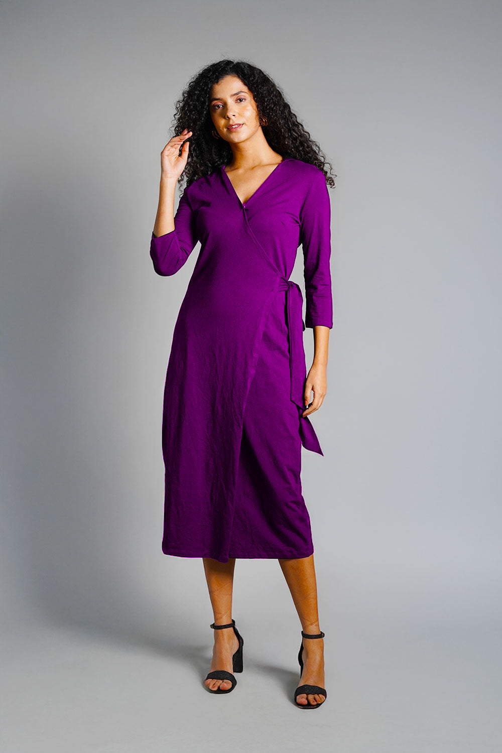 Purple Cotton Jersey Wrap Dress