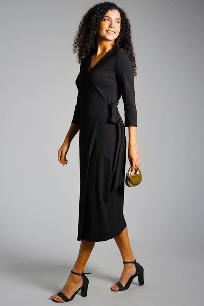 Black Cotton Jersey Wrap Dress