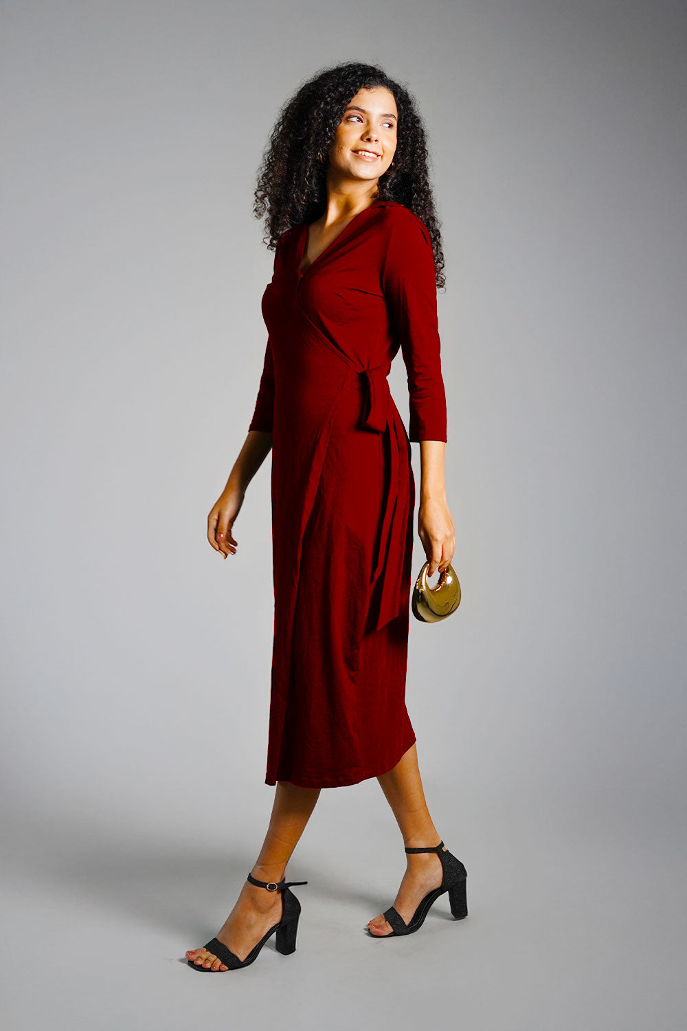 Maroon Cotton Jersey Wrap Dress