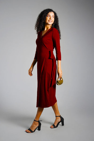 Maroon Cotton Jersey Wrap Dress