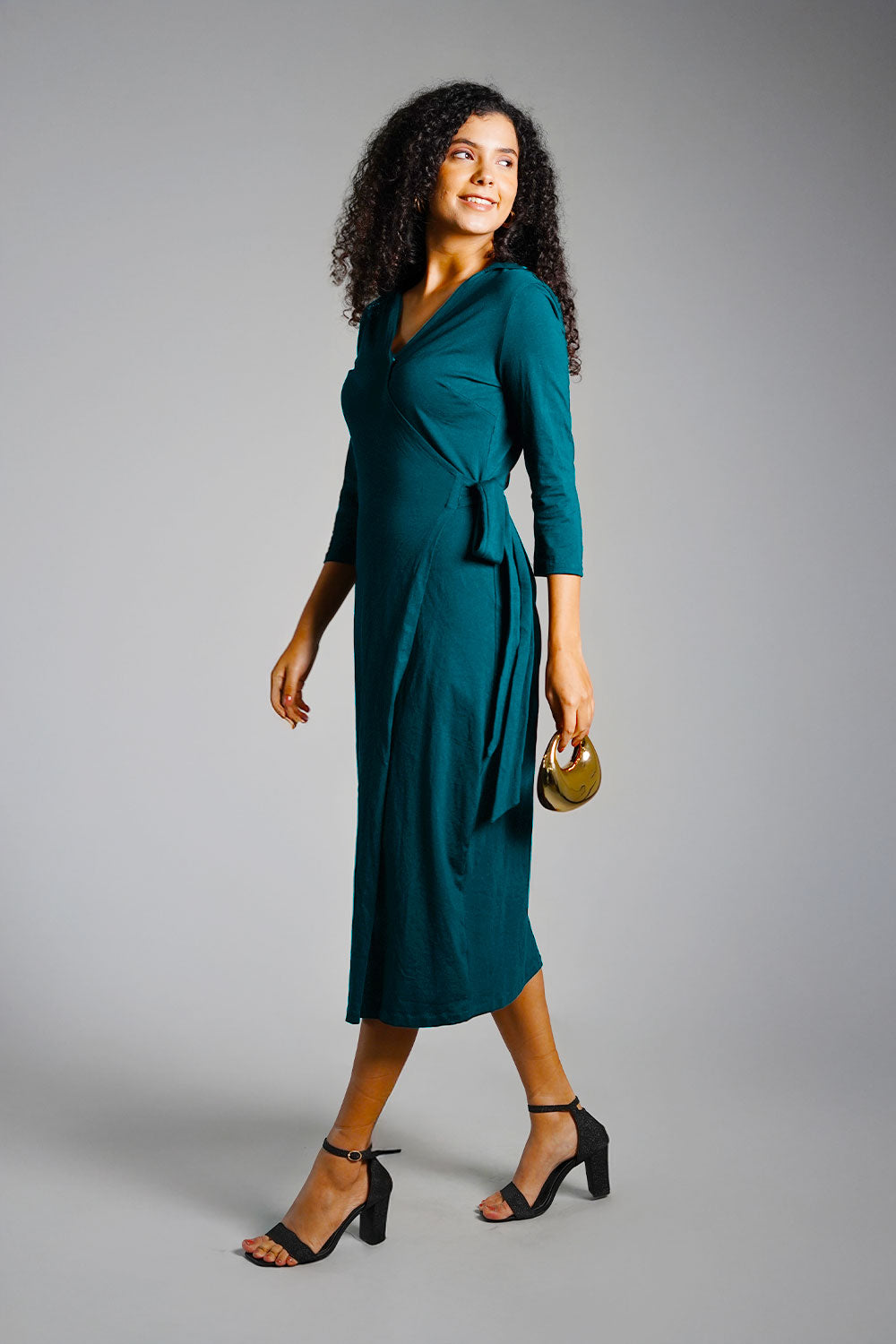 Teal Cotton Jersey Wrap Dress