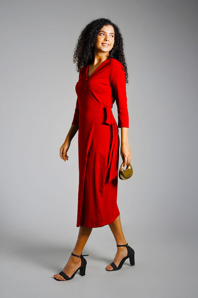 Red Cotton Jersey Wrap Dress