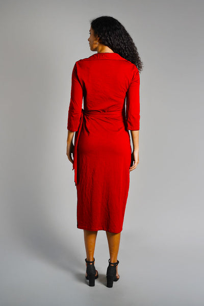 Red Cotton Jersey Wrap Dress