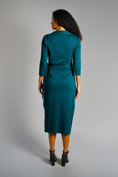 Teal Cotton Jersey Wrap Dress