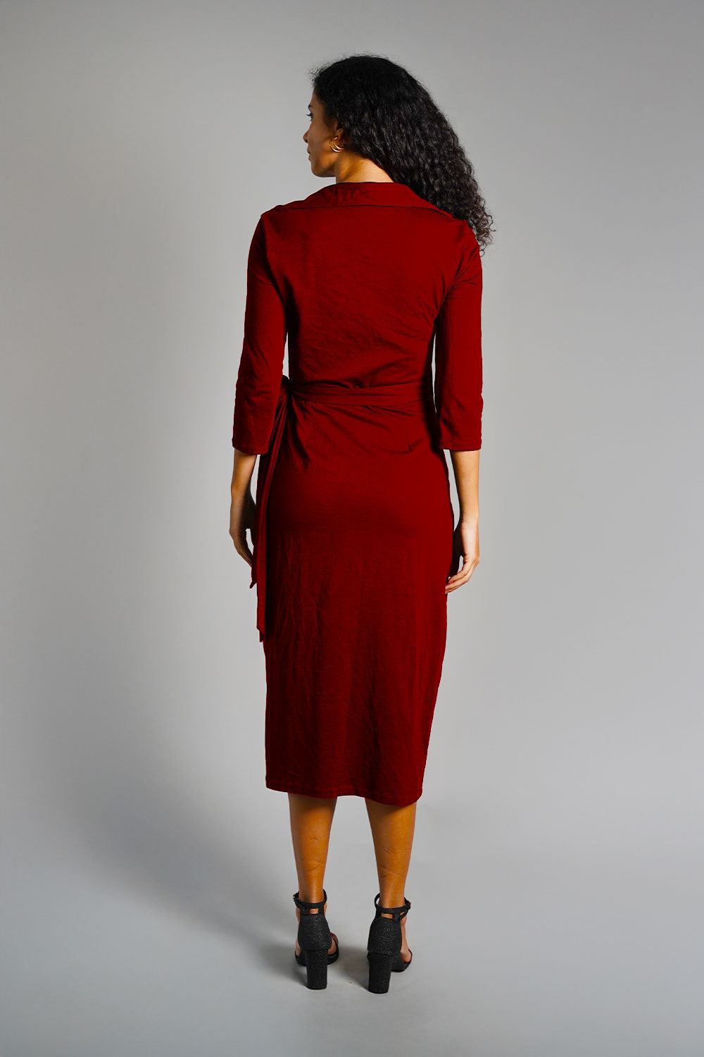 Maroon Cotton Jersey Wrap Dress