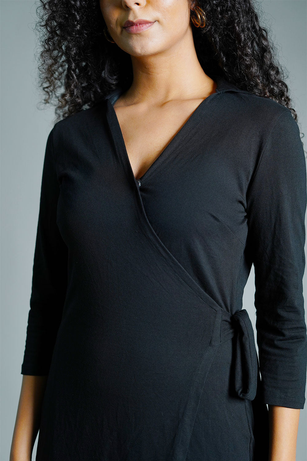Black Cotton Jersey Wrap Dress