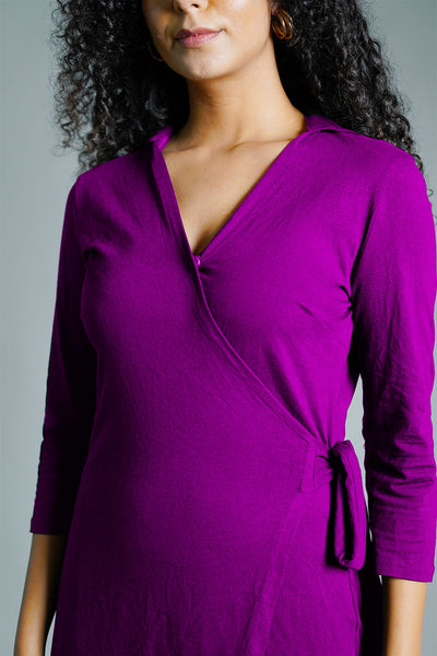 Purple Cotton Jersey Wrap Dress