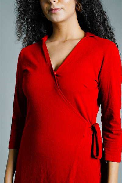 Red Cotton Jersey Wrap Dress