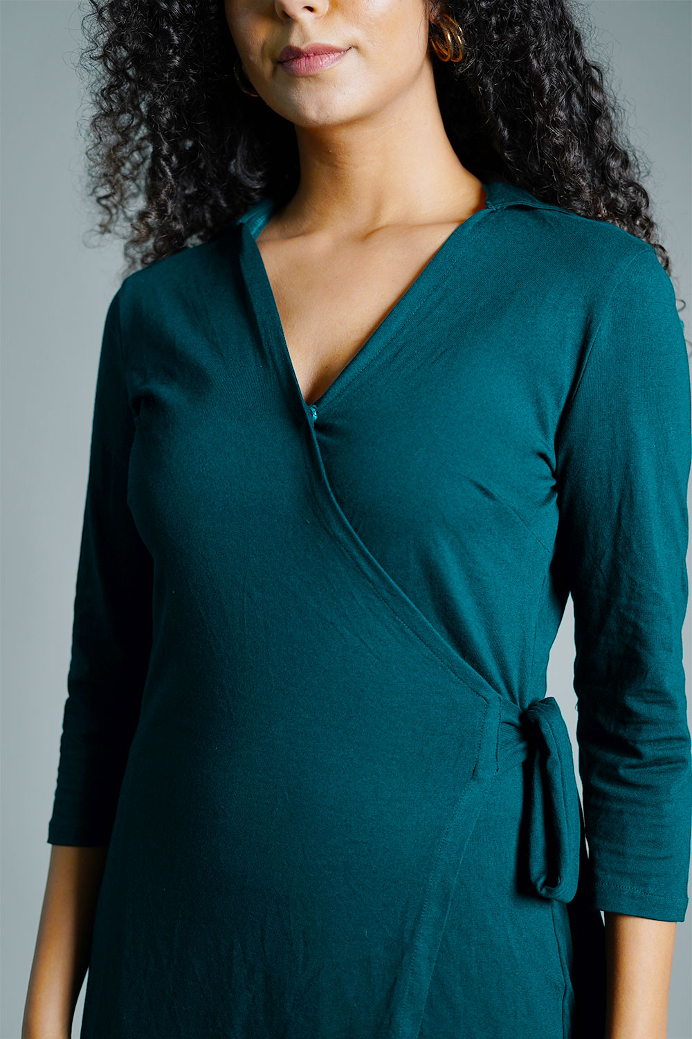 Teal Cotton Jersey Wrap Dress