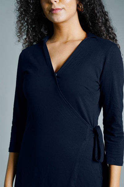 Navy Cotton Jersey Wrap Dress