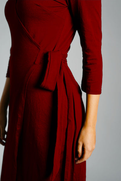 Maroon Cotton Jersey Wrap Dress