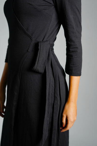 Black Cotton Jersey Wrap Dress