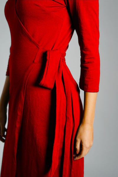 Red Cotton Jersey Wrap Dress