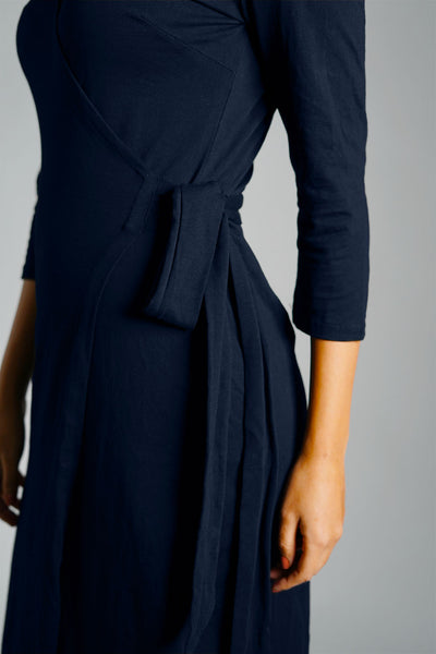 Navy Cotton Jersey Wrap Dress