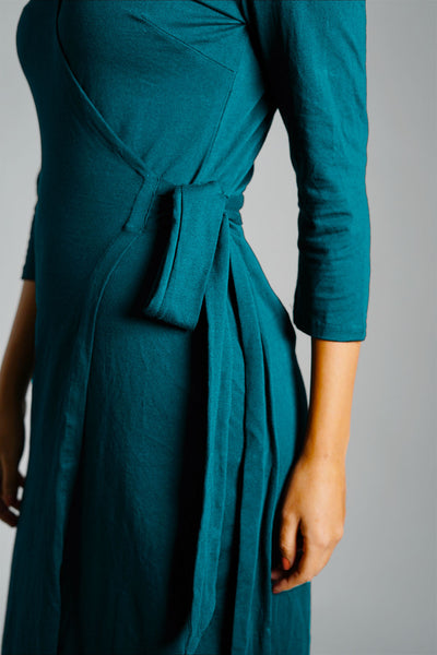 Teal Cotton Jersey Wrap Dress