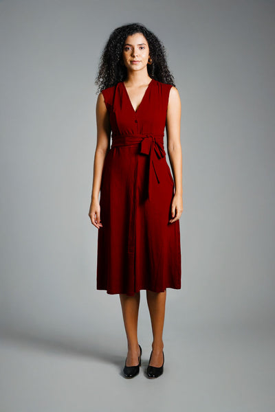 Maroon Cotton Jersey Banded Empire Shirt Dress