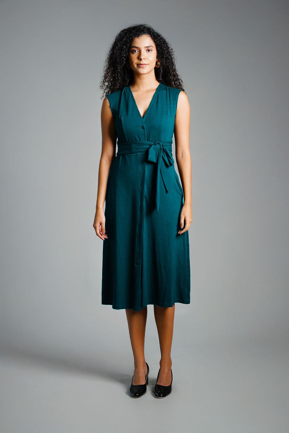 Teal Cotton Jersey Banded Empire Shirt Dress