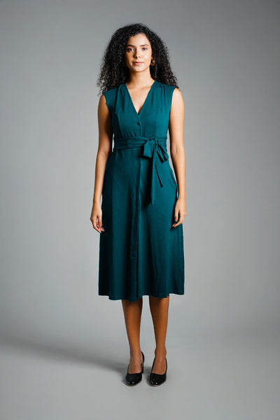 Teal Cotton Jersey Banded Empire Shirt Dress