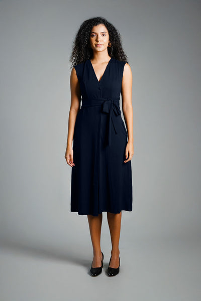 Navy Cotton Jersey Banded Empire Shirt Dress
