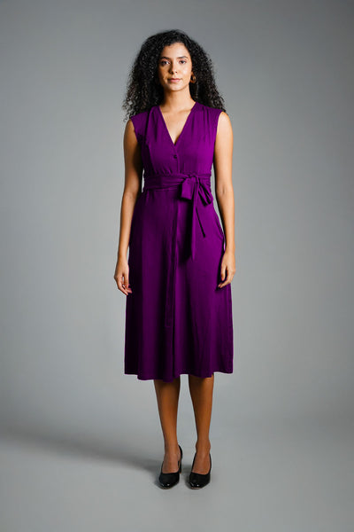 Purple Cotton Jersey Banded Empire Shirt Dress