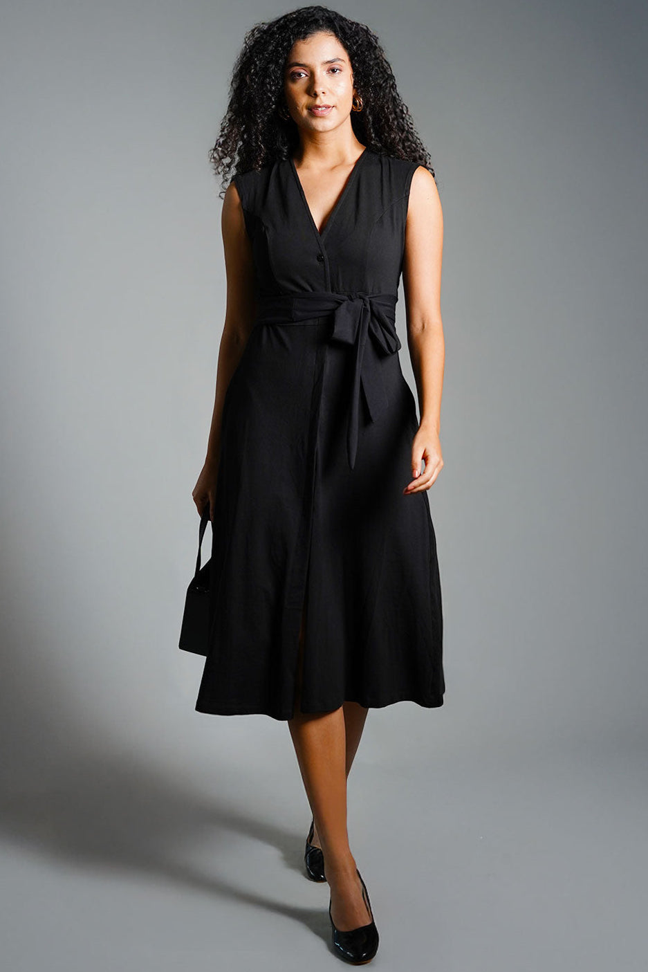 Black Cotton Jersey Banded Empire Shirt Dress
