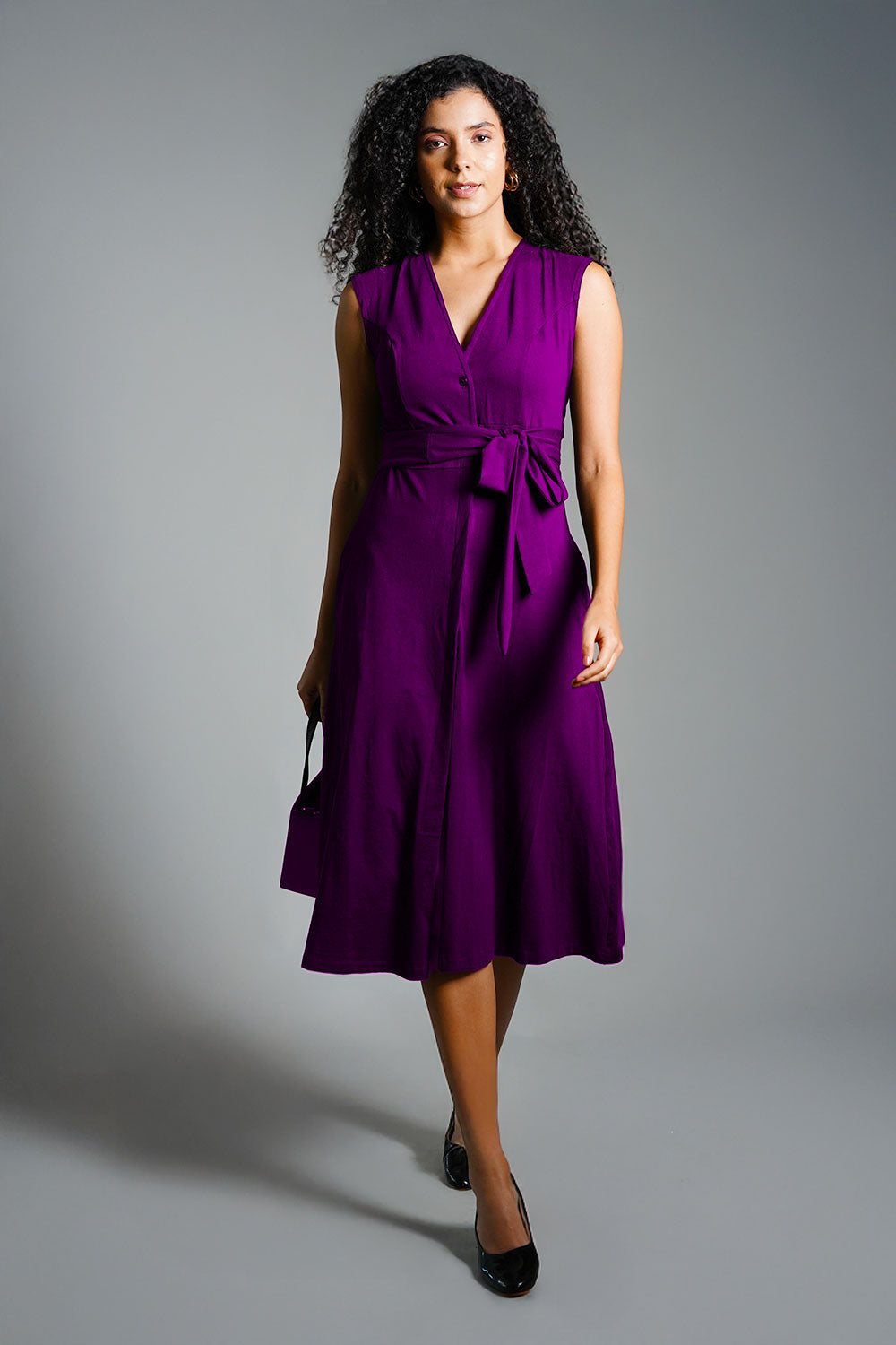 Purple Cotton Jersey Banded Empire Shirt Dress