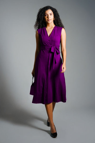 Purple Cotton Jersey Banded Empire Shirt Dress