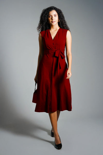 Maroon Cotton Jersey Banded Empire Shirt Dress