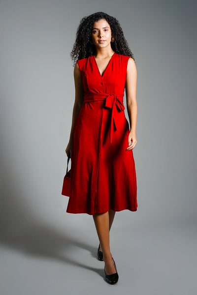 Red Cotton Jersey Banded Empire Shirt Dress