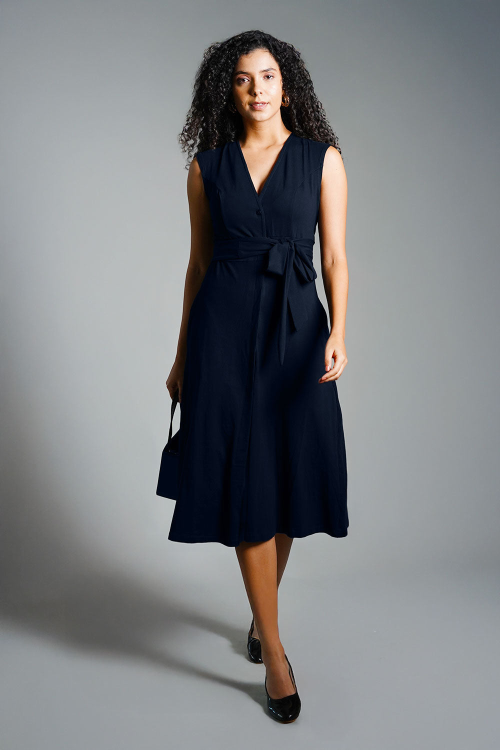 Navy Cotton Jersey Banded Empire Shirt Dress