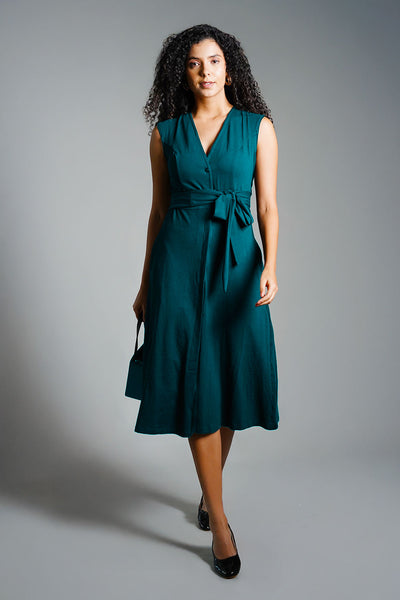 Teal Cotton Jersey Banded Empire Shirt Dress