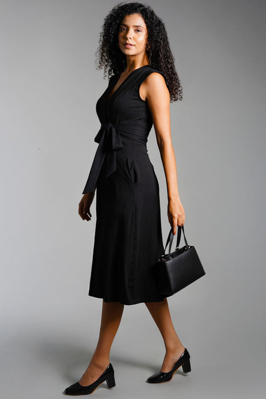 Black Cotton Jersey Banded Empire Shirt Dress