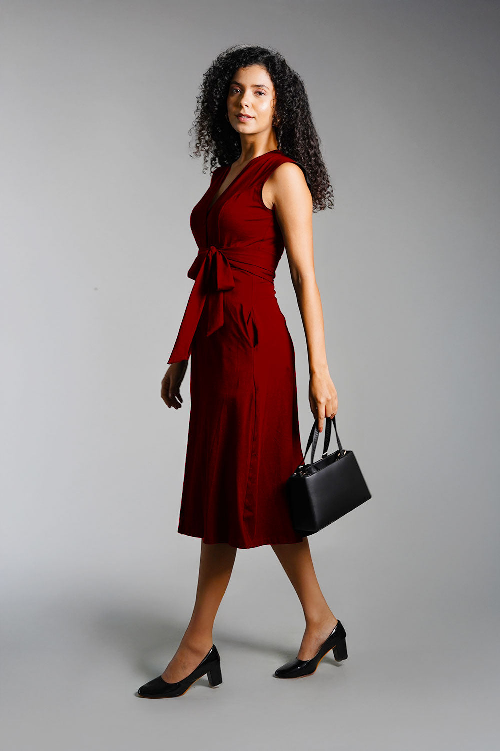Maroon Cotton Jersey Banded Empire Shirt Dress